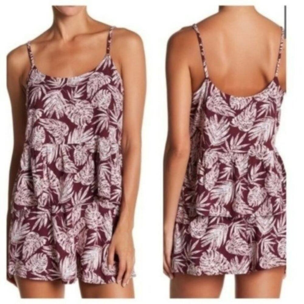 Abound Burgundy Floral Print Peplum Gathered Blouse Women's Size Medium